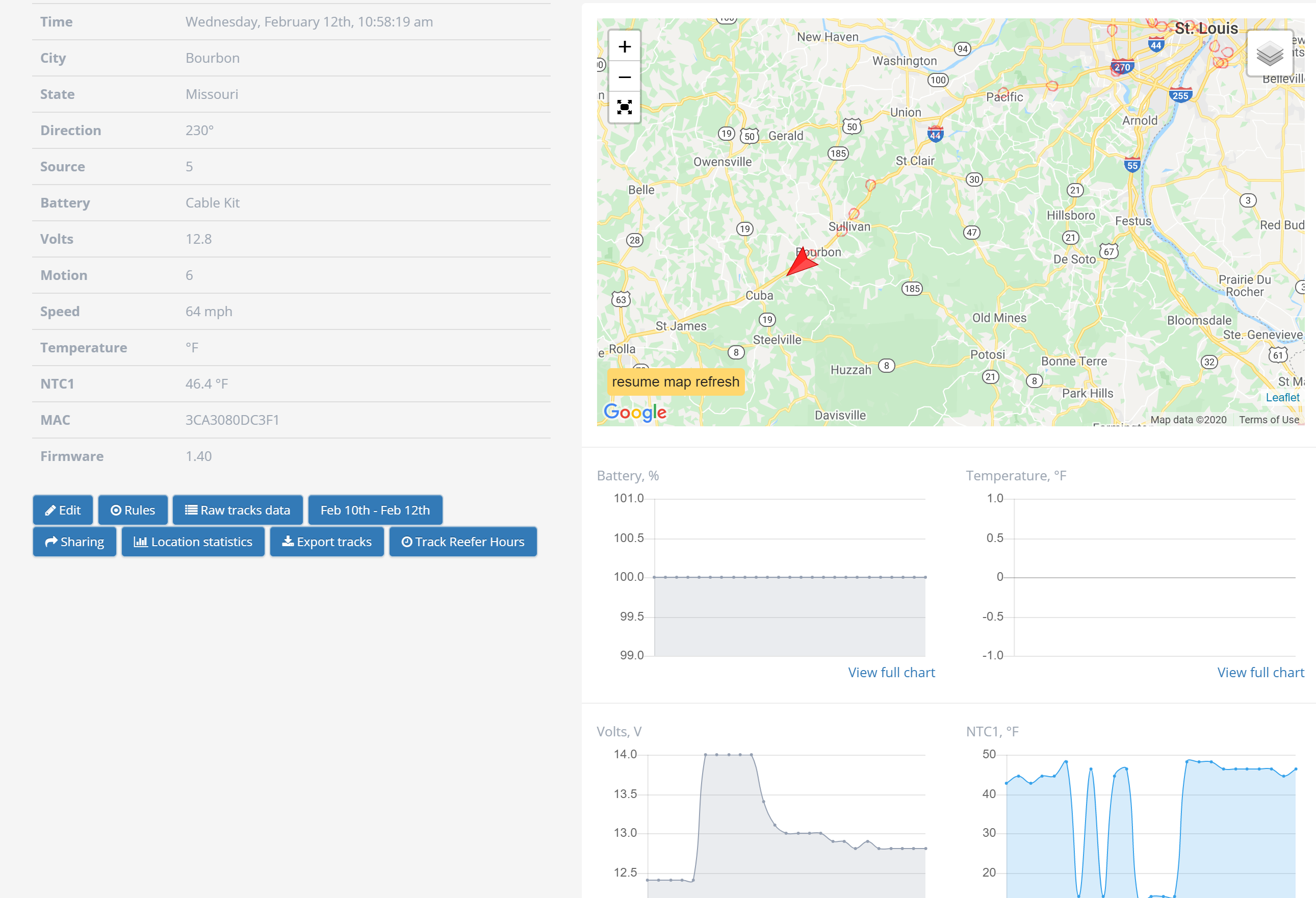 Trakkit reefer container temperature log and gps location