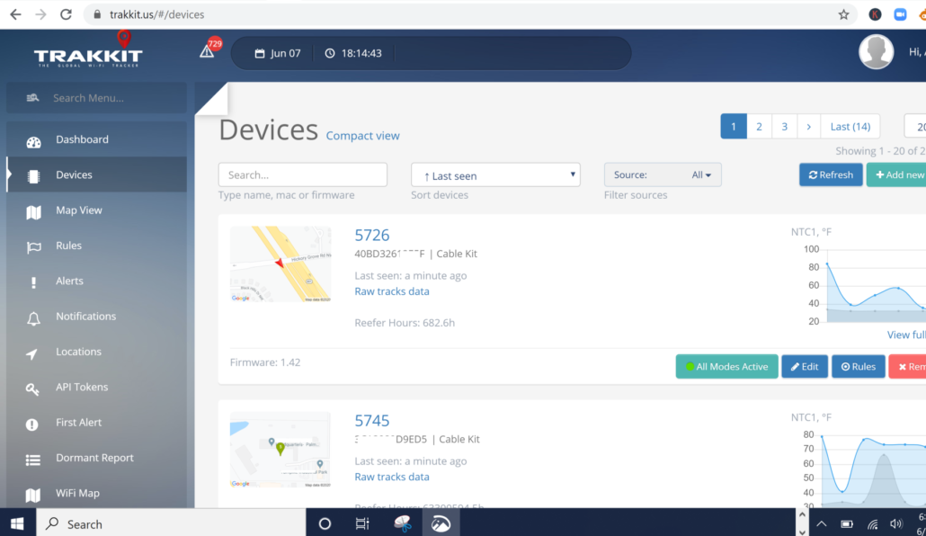 vehicle gps tracker interface on desktop