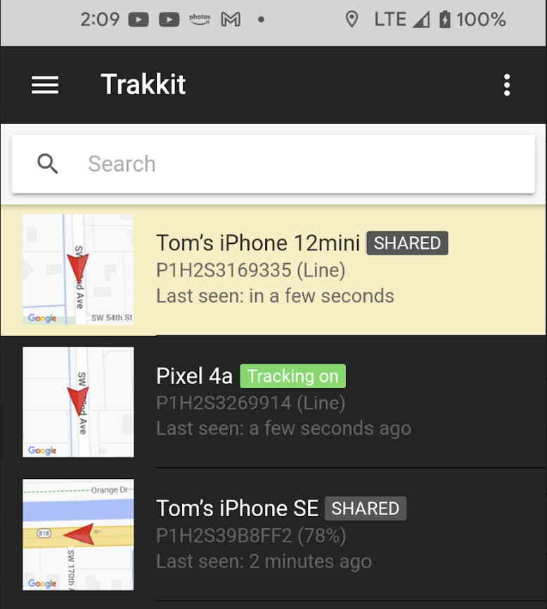 trakkit app showing RV tracking